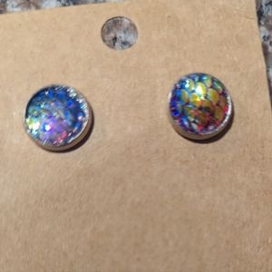 Multicolored mermaid scale stud earrings